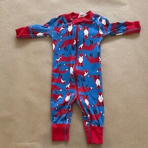 Hanna Andersson Blue and Red Fox Print Kids Footie